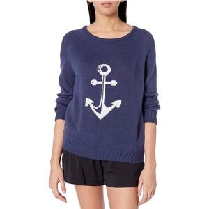 PJ Salvage Women Anchor Knit Sweater Medium Blue Nautical Beach Coastal Novelty